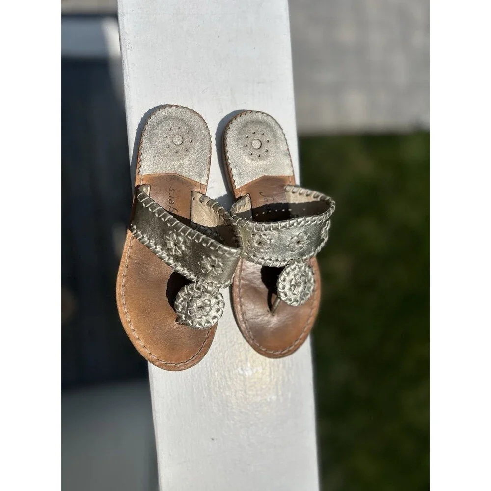 Jack Rogers Miss Hamptons Girls Metallic Gold Leather Sandals Size 13